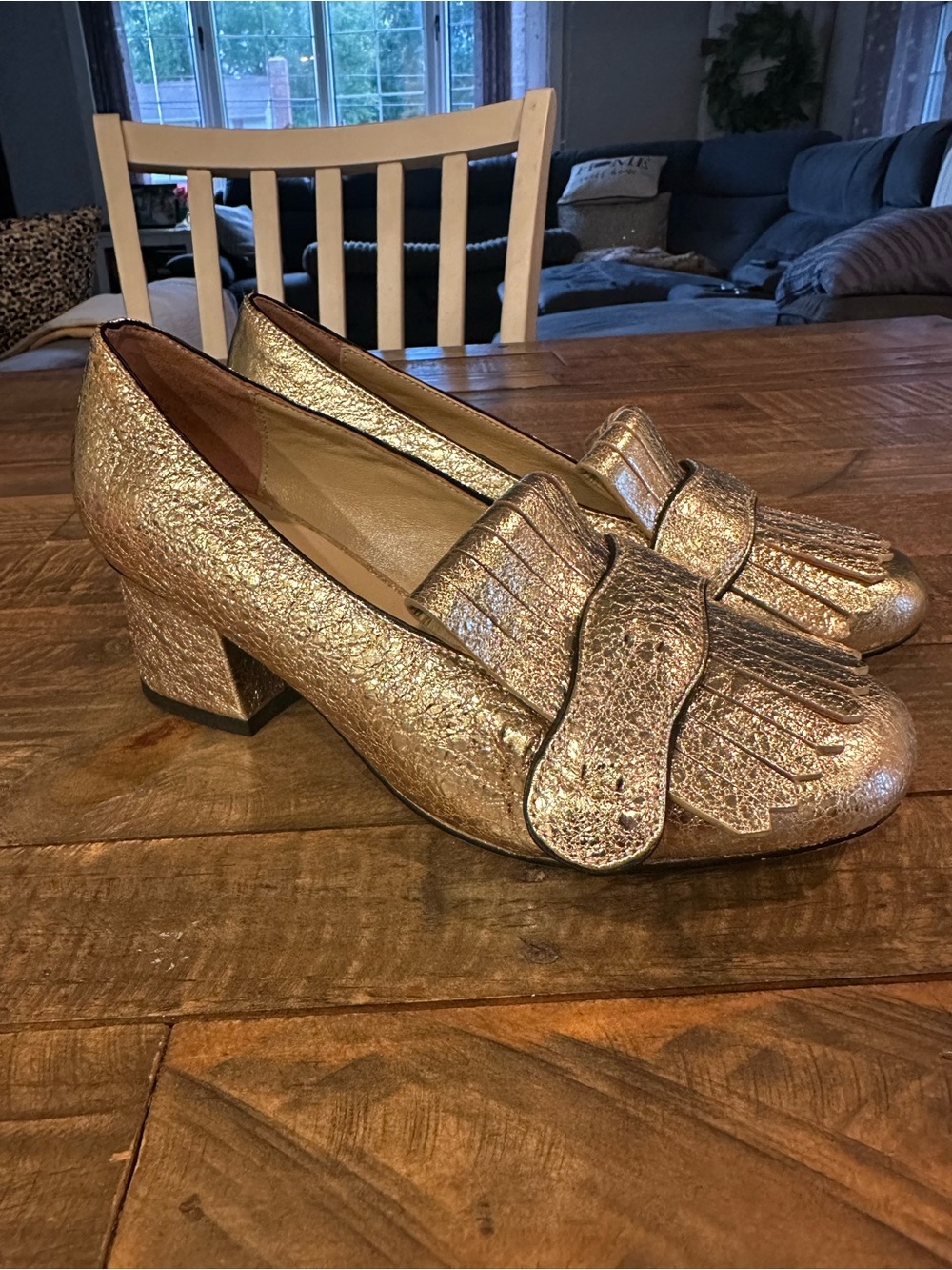 Gucci Authentic Marmont Metallic Gold Fringe Loafer Pumps Size 37